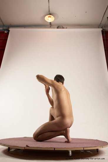 Nude Man White Kneeling poses - ALL Slim Short Brown Kneeling poses - on one knee Multi angles poses Realistic