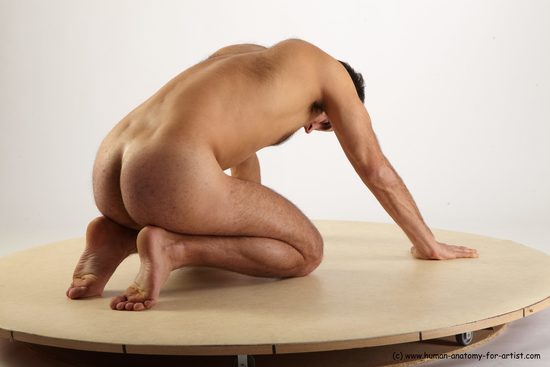 Nude Man White Kneeling poses - ALL Slim Short Kneeling poses - on both knees Black Realistic