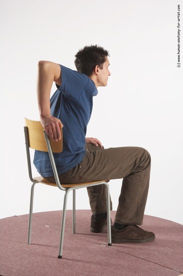 Casual Man White Sitting poses - simple Slim Short Brown Sitting poses - ALL Academic