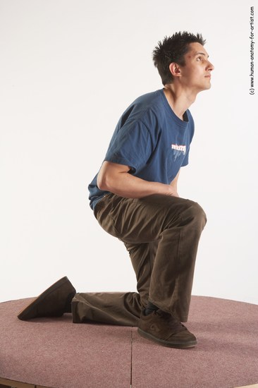 Casual Man White Kneeling poses - ALL Slim Short Brown Kneeling poses - on one knee Academic