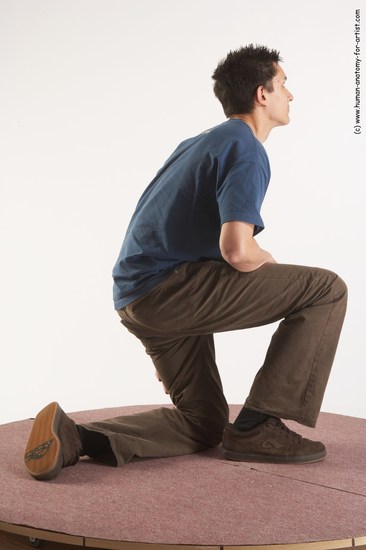 Casual Man White Kneeling poses - ALL Slim Short Brown Kneeling poses - on one knee Academic