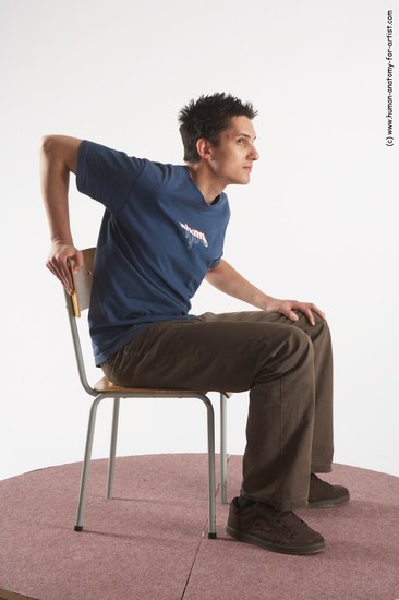 Casual Man White Sitting poses - simple Slim Short Brown Sitting poses - ALL Academic