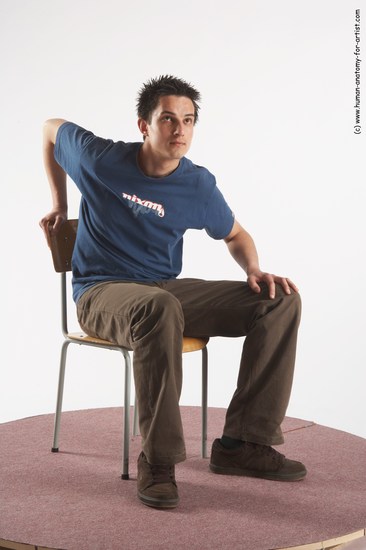 Casual Man White Sitting poses - simple Slim Short Brown Sitting poses - ALL Academic