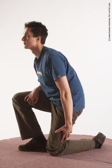 Casual Man White Kneeling poses - ALL Slim Short Brown Kneeling poses - on one knee Academic