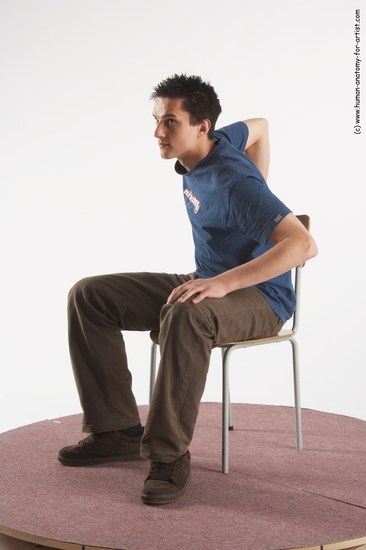 Casual Man White Sitting poses - simple Slim Short Brown Sitting poses - ALL Academic