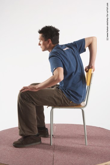 Casual Man White Sitting poses - simple Slim Short Brown Sitting poses - ALL Academic