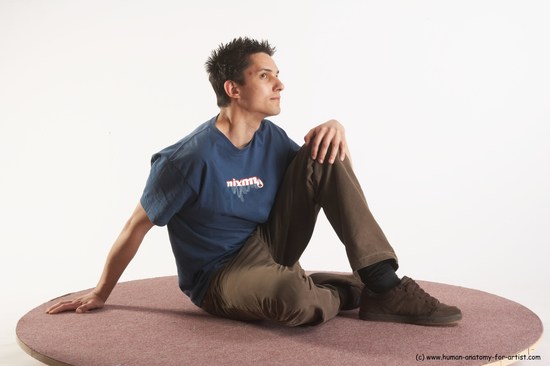 Casual Man White Sitting poses - simple Slim Short Brown Sitting poses - ALL Academic