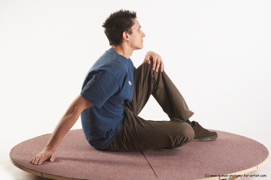 Casual Man White Sitting poses - simple Slim Short Brown Sitting poses - ALL Academic