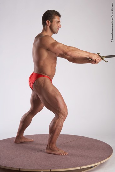 Swimsuit Fighting with sword Man White Standing poses - ALL Muscular Short Brown Standing poses - simple Academic