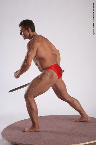 Swimsuit Fighting with sword Man White Standing poses - ALL Muscular Short Brown Standing poses - simple Academic