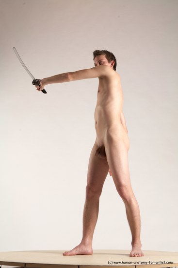 Nude Fighting with sword Man White Standing poses - ALL Athletic Short Brown Standing poses - simple Multi angles poses Realistic