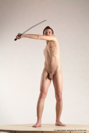 Nude Fighting with sword Man White Standing poses - ALL Athletic Short Brown Standing poses - simple Multi angles poses Realistic