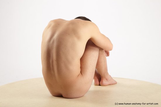 Nude Man White Sitting poses - simple Slim Short Brown Sitting poses - ALL Realistic