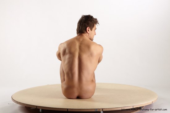 Nude Man White Sitting poses - simple Muscular Short Brown Sitting poses - ALL Realistic