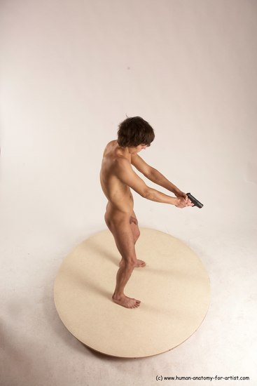 Nude Fighting with gun Man White Kneeling poses - ALL Slim Short Brown Kneeling poses - on one knee Multi angles poses Realistic Fighting poses - ALL