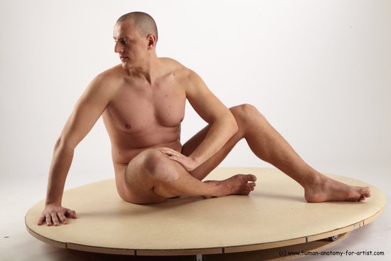 Nude Man White Sitting poses - simple Average Short Brown Sitting poses - ALL Realistic