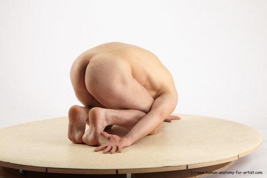 Nude Man White Kneeling poses - ALL Slim Short Brown Kneeling poses - on both knees Realistic