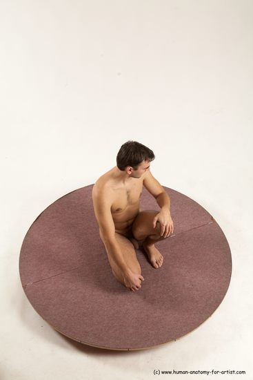 Nude Man White Kneeling poses - ALL Slim Short Brown Kneeling poses - on one knee Multi angles poses Realistic