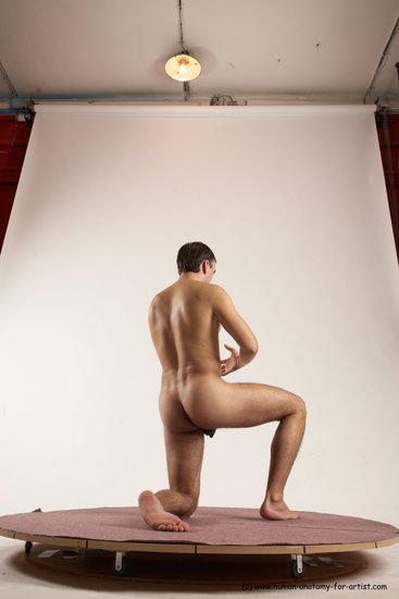 Nude Man White Kneeling poses - ALL Slim Short Brown Kneeling poses - on one knee Multi angles poses Realistic