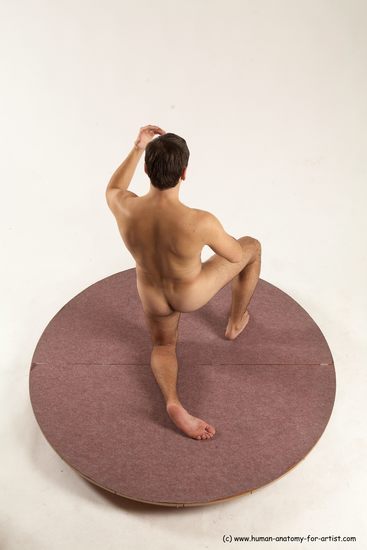 Nude Man White Kneeling poses - ALL Slim Short Brown Kneeling poses - on one knee Multi angles poses Realistic