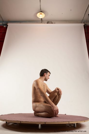 Nude Man White Kneeling poses - ALL Slim Short Brown Kneeling poses - on one knee Multi angles poses Realistic