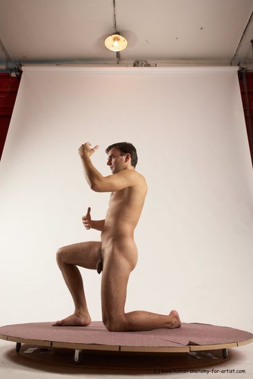 Nude Man White Kneeling poses - ALL Slim Short Brown Kneeling poses - on one knee Multi angles poses Realistic