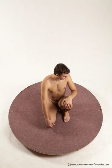 Nude Man White Kneeling poses - ALL Slim Short Brown Kneeling poses - on one knee Multi angles poses Realistic