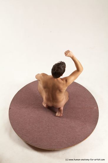 Nude Man White Kneeling poses - ALL Slim Short Brown Kneeling poses - on one knee Multi angles poses Realistic