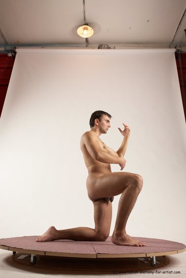 Nude Man White Kneeling poses - ALL Slim Short Brown Kneeling poses - on one knee Multi angles poses Realistic