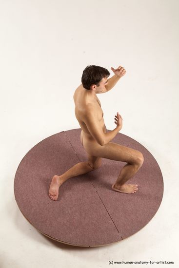 Nude Man White Kneeling poses - ALL Slim Short Brown Kneeling poses - on one knee Multi angles poses Realistic