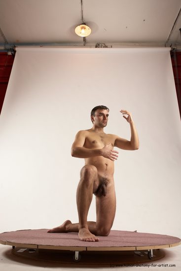 Nude Man White Kneeling poses - ALL Slim Short Brown Kneeling poses - on one knee Multi angles poses Realistic