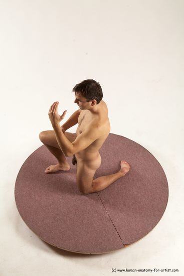 Nude Man White Kneeling poses - ALL Slim Short Brown Kneeling poses - on one knee Multi angles poses Realistic