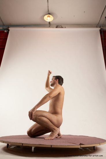 Nude Man White Kneeling poses - ALL Slim Short Brown Kneeling poses - on one knee Multi angles poses Realistic