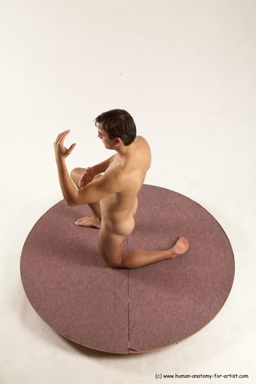 Nude Man White Kneeling poses - ALL Slim Short Brown Kneeling poses - on one knee Multi angles poses Realistic