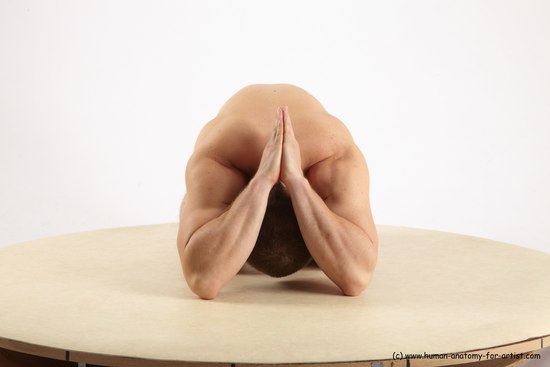 Nude Man White Kneeling poses - ALL Slim Short Brown Kneeling poses - on both knees Realistic