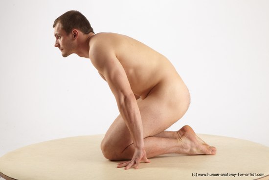 Nude Man White Kneeling poses - ALL Slim Short Brown Kneeling poses - on both knees Realistic