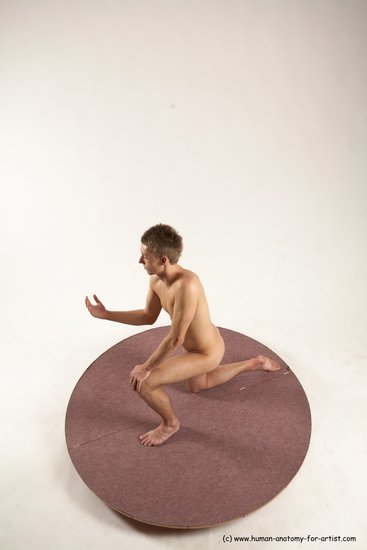 Nude Man White Kneeling poses - ALL Slim Short Brown Kneeling poses - on one knee Multi angles poses Realistic