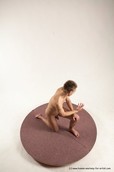 Nude Man White Kneeling poses - ALL Slim Short Brown Kneeling poses - on one knee Multi angles poses Realistic