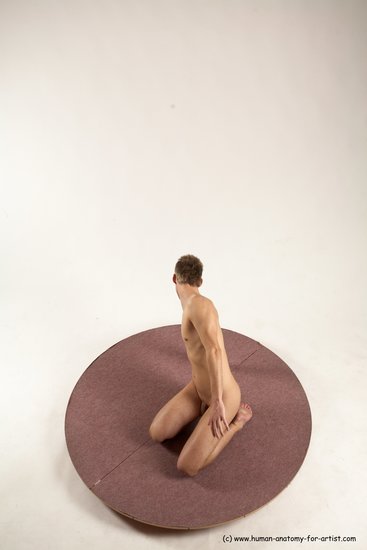 Nude Man White Kneeling poses - ALL Slim Short Brown Kneeling poses - on both knees Multi angles poses Realistic