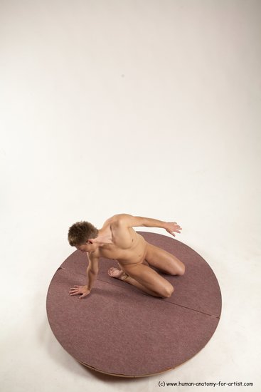 Nude Man White Kneeling poses - ALL Slim Short Brown Kneeling poses - on both knees Multi angles poses Realistic