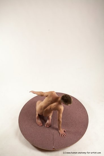 Nude Man White Kneeling poses - ALL Slim Short Brown Kneeling poses - on both knees Multi angles poses Realistic