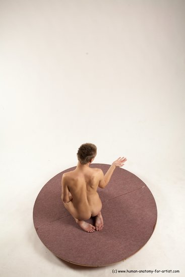 Nude Man White Kneeling poses - ALL Slim Short Brown Kneeling poses - on both knees Multi angles poses Realistic