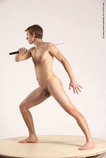 Nude Fighting with sword Man White Standing poses - ALL Athletic Short Brown Standing poses - simple Multi angles poses Realistic