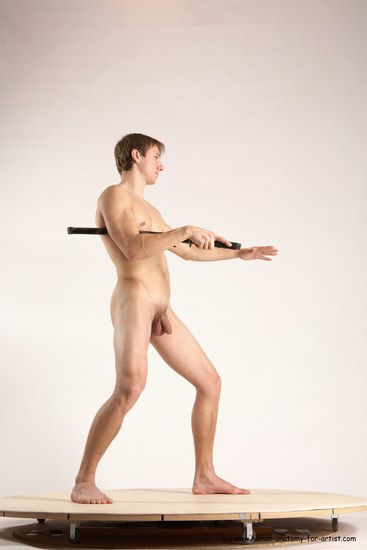 Nude Fighting with sword Man White Standing poses - ALL Athletic Short Brown Standing poses - simple Multi angles poses Realistic