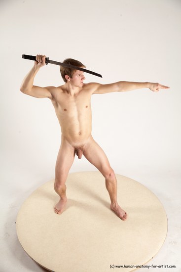 Nude Fighting with sword Man White Standing poses - ALL Athletic Short Brown Standing poses - simple Multi angles poses Realistic