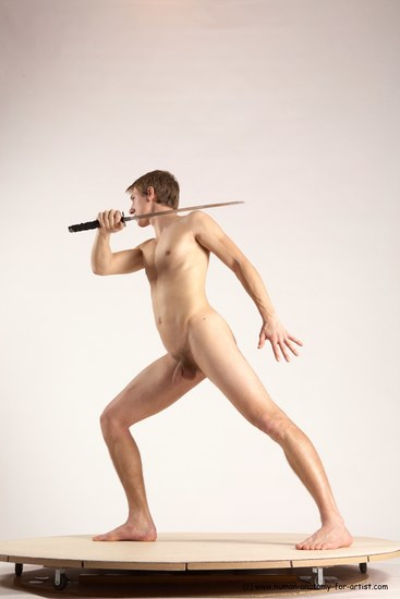 Nude Fighting with sword Man White Standing poses - ALL Athletic Short Brown Standing poses - simple Multi angles poses Realistic