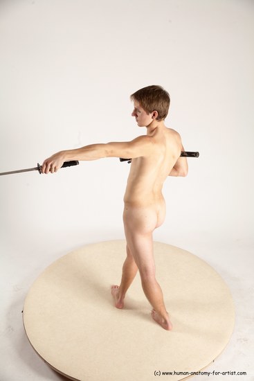 Nude Fighting with sword Man White Standing poses - ALL Athletic Short Brown Standing poses - simple Multi angles poses Realistic