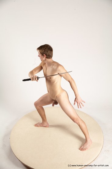 Nude Fighting with sword Man White Standing poses - ALL Athletic Short Brown Standing poses - simple Multi angles poses Realistic