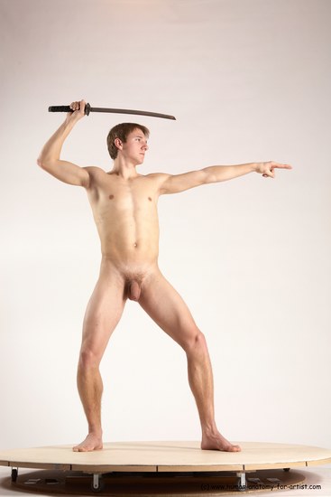 Nude Fighting with sword Man White Standing poses - ALL Athletic Short Brown Standing poses - simple Multi angles poses Realistic