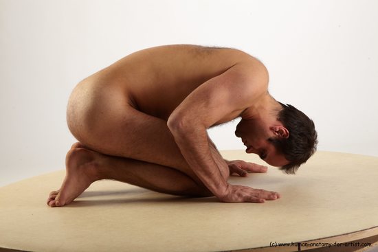 Nude Man White Kneeling poses - ALL Slim Short Brown Kneeling poses - on both knees Realistic